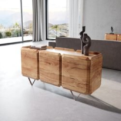Sideboard Kiano 145 cm Akazie Natur 3 Türen V-Fuß Edelstahl Raumteiler
