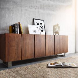 Sideboard Live-Edge 220 cm Akazie Braun massiv 6 Türen
