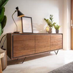 Sideboard Stonegrace 175 cm Akazie Braun Steinfurnier 2 Türen 3 Schubladen V-Fuß Schwarz
