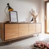 Sideboard Stonegrace 200 cm Akazie Natur 4 Türen Steinfurnier V-Fuß
