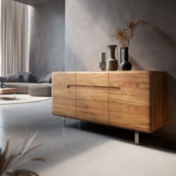 Sideboard Anaya 145 cm Akazie Natur 3 Türen L-Fuß Edelstahl