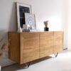 Sideboard Kayu 145x40x70 cm Akazie Natur 3 Türen V-Fuß