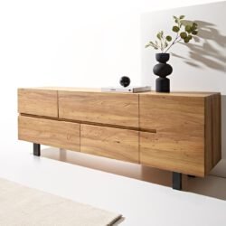 Sideboard Tiamar 180 cm Ulme Natur 1 Tür 4 Schubfächer Fuß Vierkant Metall Schwarz
