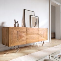 Design-Sideboard Wyatt 175 cm 3D Optik mittig Akazie Natur Edelstahl