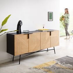 Sideboard Mikkusu 175 cm Bambus Natur Mango Schwarz 4 Türen Metall Schwarz