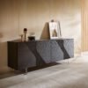 Sideboard Tereos 200 cm Esche Dunkelbraun 3D Effekt 4 Türen Fuß Schwebeoptik Acrylglas