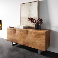 Sideboard New Live-Edge 145 cm Akazie Natur 3 Türen Kufe Edelstahl gebürstet