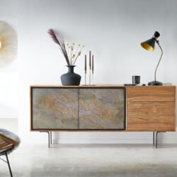 Sideboard Juwelo 175 cm Akazie Natur mit Steinfurnier