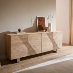 Sideboard Tereos 200 cm Eiche Natur 3D Effekt 4 Türen Kufe Edelstahl gebürstet