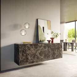 Sideboard Cuor 180 cm Keramik Emperador Extra Lucidato Dunkelbraun 2 Türen 3 Schubfächer Schwebend