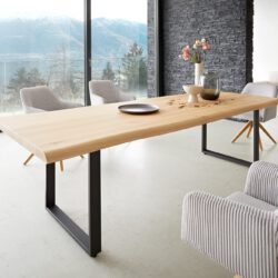 Esstisch Edge 260x100 Eiche Natur Metall Schmal schwarz Live-Edge