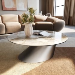 Couchtisch Edge Rund 90x90 cm Keramik Minas Melange Conis Edelstahl gebürstet