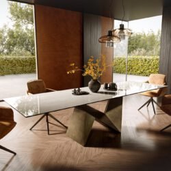 Esstisch Edge 300x100 cm Keramik Onyx Champagne Origami Metallic Gold