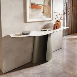 Konsolentisch Edge Polygonal 180x50 cm Keramik Calacatta Luxe Weiß-Gold-Grau Livos Metall Effektfinish Titan