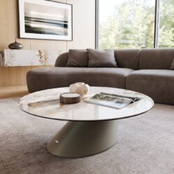 Couchtisch Edge Rund 100x100 cm Keramik Minas Melange Conis Metall Effektfinish Titan