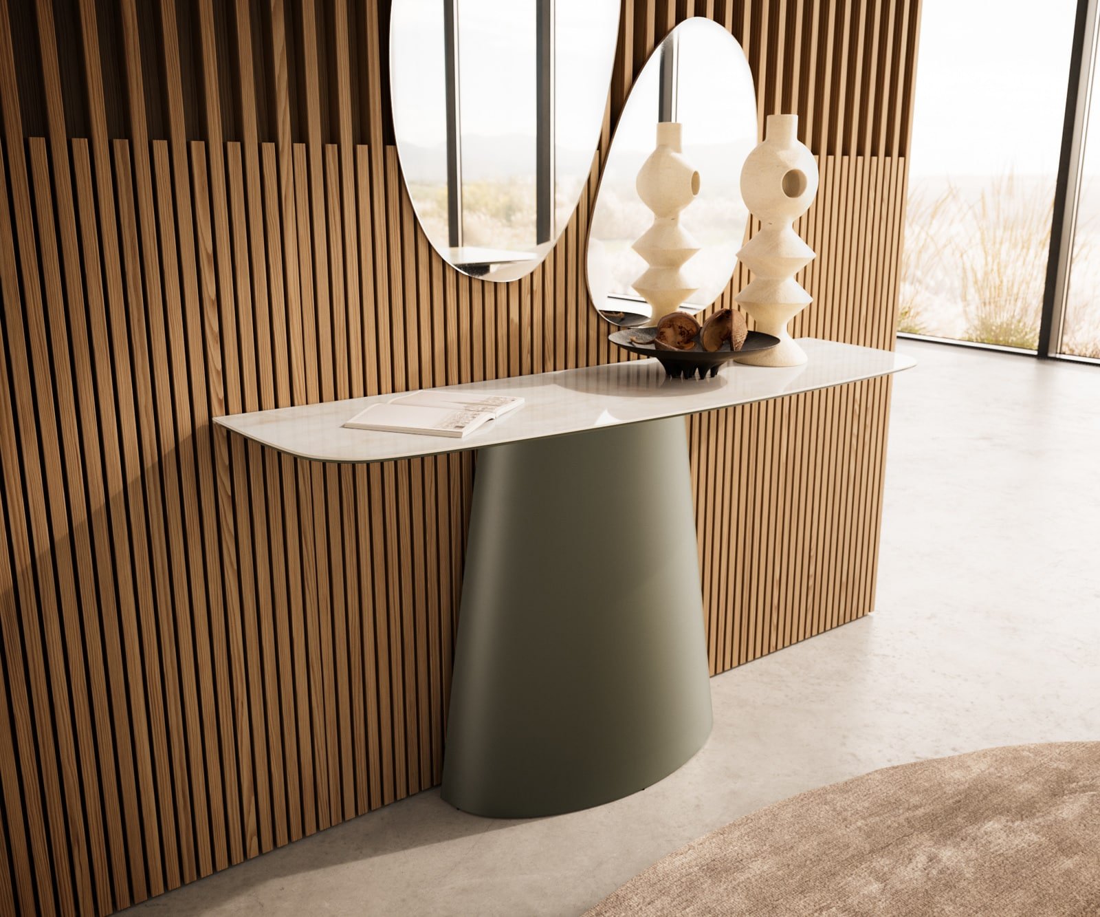 Konsolentisch Edge Boot 140x40 cm Keramik Onyx Champagne Conos Metall Effektfinish Titan
