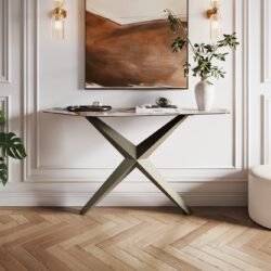 Konsolentisch Edge Polygonal 140x50 cm Keramik Patagonia Poliert Zentharo Metall Effektfinish Titan