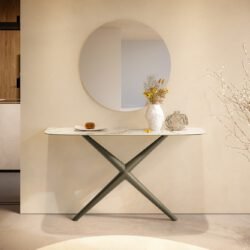 Konsolentisch Edge Boot 140x40 cm Keramik Calacatta Luxe Weiß-Gold-Grau Estelo Metall Effektfinish Titan