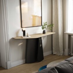 Konsolentisch Edge Polygonal 140x50 cm Keramik Laminam® Sabbia Eichefarbig Livos Metall Schwarz