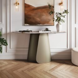 Konsolentisch Edge Polygonal 140x50 cm Keramik Patagonia Poliert Livos Metall Effektfinish Titan
