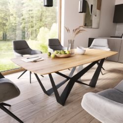 Esstisch Edge Boot 200x100x2,5-3 Eiche Natur Spider Flachstahl Schwarz Schweizer Kante