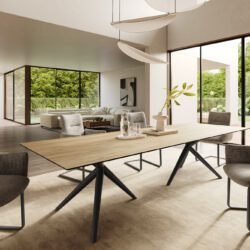 Esstisch Edge 300x100 Keramik Laminam® Sabbia Eichefarbig Estelar rund Metall Schwarz