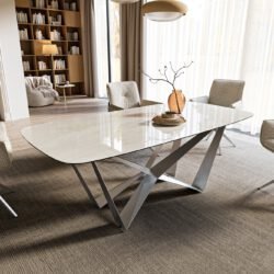 Esstisch Edge Boot 200x100 cm Keramik Onyx Champagne Spider Flachstahl Edelstahl Graphit