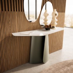 Konsolentisch Edge Polygonal 140x50 cm Keramik Onyx Champagne Livos Metall Effektfinish Titan