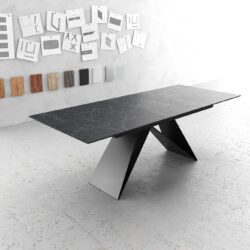 Esstisch Edge 180-220x100cm Keramik Laminam®Nero Greco Anthrazit V-Mittelfuß Schwarz ausziehbar