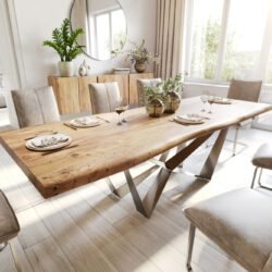 Esstisch Edge 260x100 XL Akazie Natur Spider Flachstahl Edelstahl Live-Edge