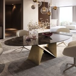 Esstisch Edge Oval 280x130 Keramik Emperador Extra Lucidato Dunkelbraun Origami Metallic Gold