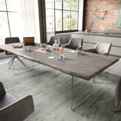 Esstisch Edge 260x100 Akazie Platin Glas Live-Edge