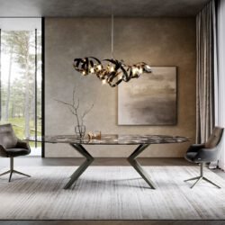 Esstisch Edge Oval 280x130 Keramik Iris FMG Agatablack Zenthara kantig Metall Effektfinish Titan
