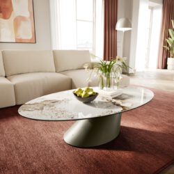 Couchtisch Edge Oval 140x80 cm Keramik Minas Melange Conis Metall Effektfinish Titan