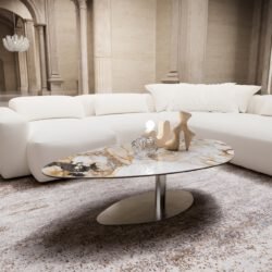 Couchtisch Edge Organisch 140x76 cm Keramik Patagonia Poliert Vibany Edelstahl gebürstet