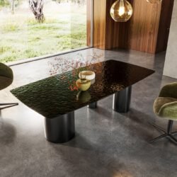 Esstisch Edge Boot 200x100 Reliefglas Rauchschwarz 3D-Design Troa Edelstahl Graphit