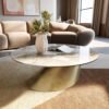 Couchtisch Edge Rund 90x90 cm Keramik Minas Melange Conis Metallic Gold