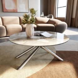 Couchtisch Edge Rund 90x90 cm Keramik Minas Melange Sarity Edelstahl gebürstet
