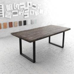 Esstisch Edge 200x100 XL Akazie Platin Metall Schmal schwarz Live-Edge