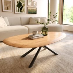 Couchtisch Edge Oval 140x75 cm Eiche Natur Runde Kante Sarity Metall Schwarz