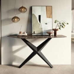 Konsolentisch Edge Polygonal 140x50 cm Keramik Emperador Extra Lucidato Dunkelbraun Zentharo Metall Schwarz