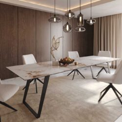 Esstisch Edge 300x100 Keramik Minas Melange Weiß-Beige Metall Schräg Schwarz