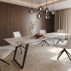 Esstisch Edge 300x100 Keramik Minas Melange Weiß-Beige Metall Schräg Schwarz