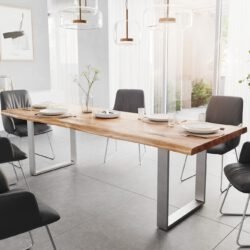 Esstisch Edge 260x100 XL Akazie Natur Edelstahl Schmal Live-Edge