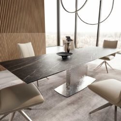 Esstisch Edge 200-300x100 Keramik Laminam®Noir Desir Braun Wave Edelstahl ausziehbar
