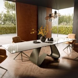 Esstisch Edge 300x100 cm Keramik Onyx Champagne W-Gestell Metall Effektfinish Titan