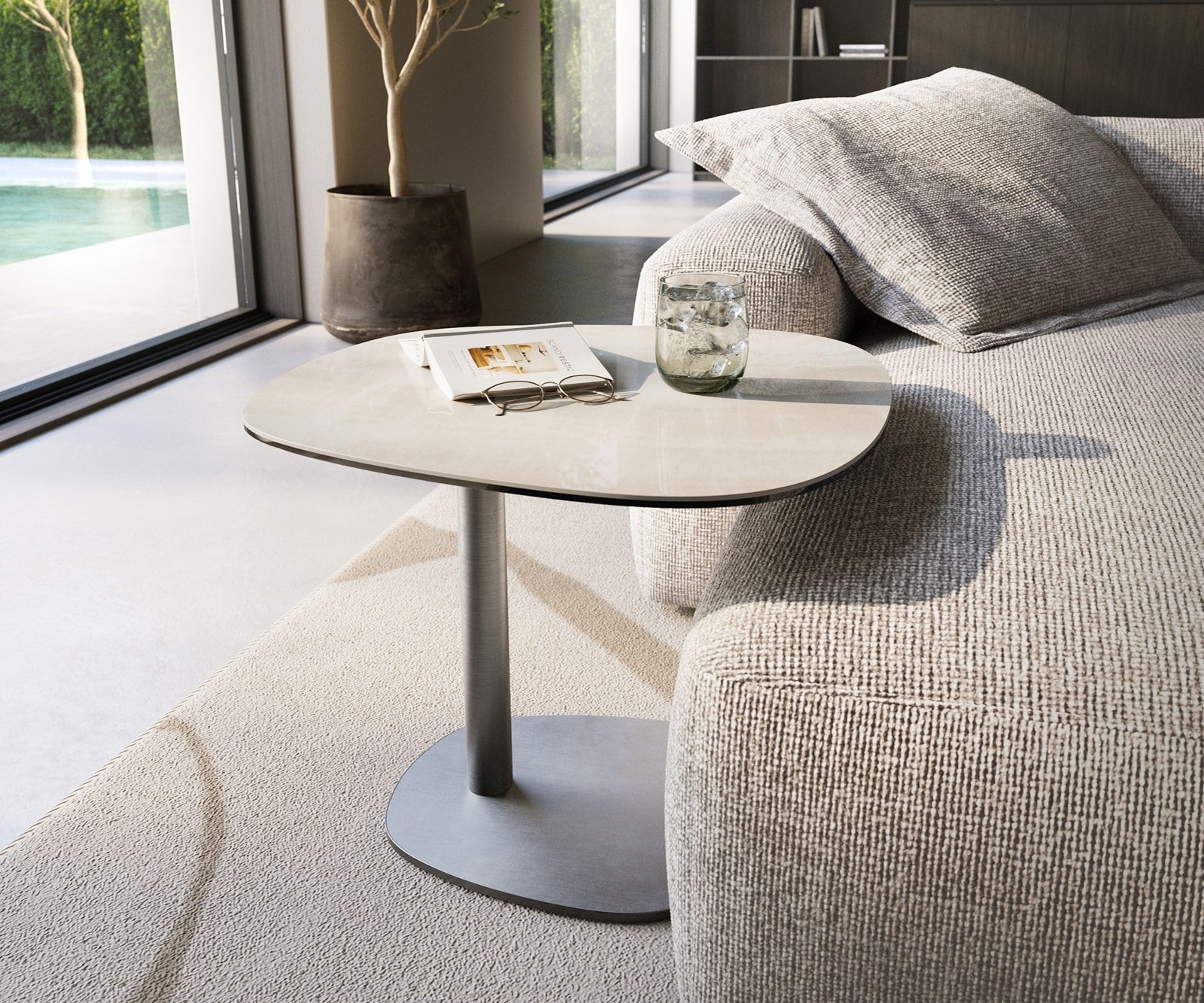 Beistelltisch Edge Boot 60x60 cm Keramik Onyx Champagne Eleny Edelstahl gebürstet
