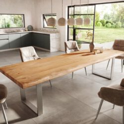 Esstisch Edge 300x100 XL Akazie Natur Edelstahl Schmal Live-Edge
