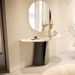 Konsolentisch Edge Polygonal 140x50 cm Keramik Calacatta Luxe Weiß-Gold-Grau Livos Metall Effektfinish Titan