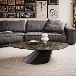 Couchtisch Edge Organisch 140x76 cm Keramik Emperador Extra Lucidato Dunkelbraun Parabi Metall Schwarz